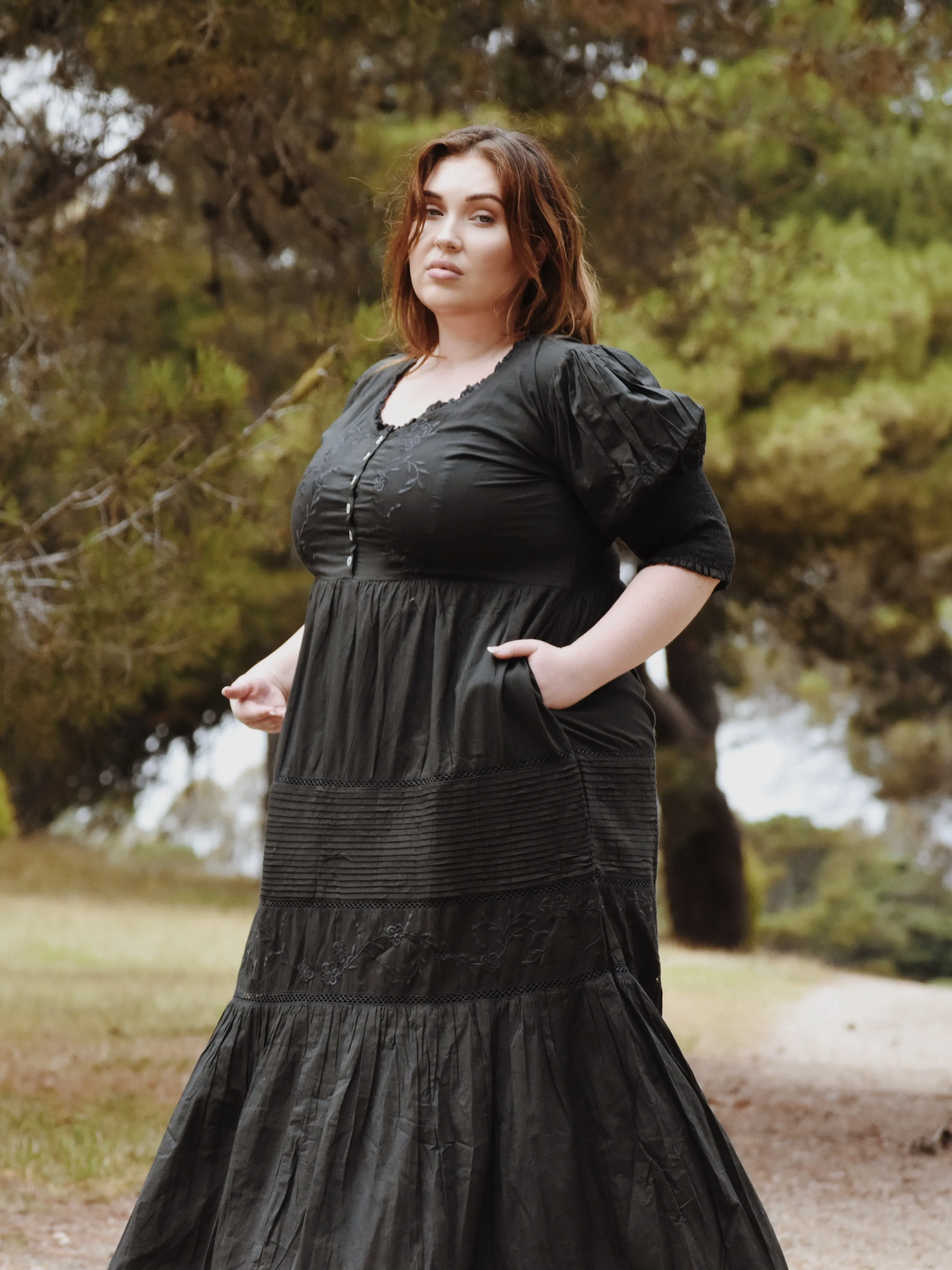 100% RECYCLED COTTON - AUGUSTINE MAXI DRESS WASHED BLACK