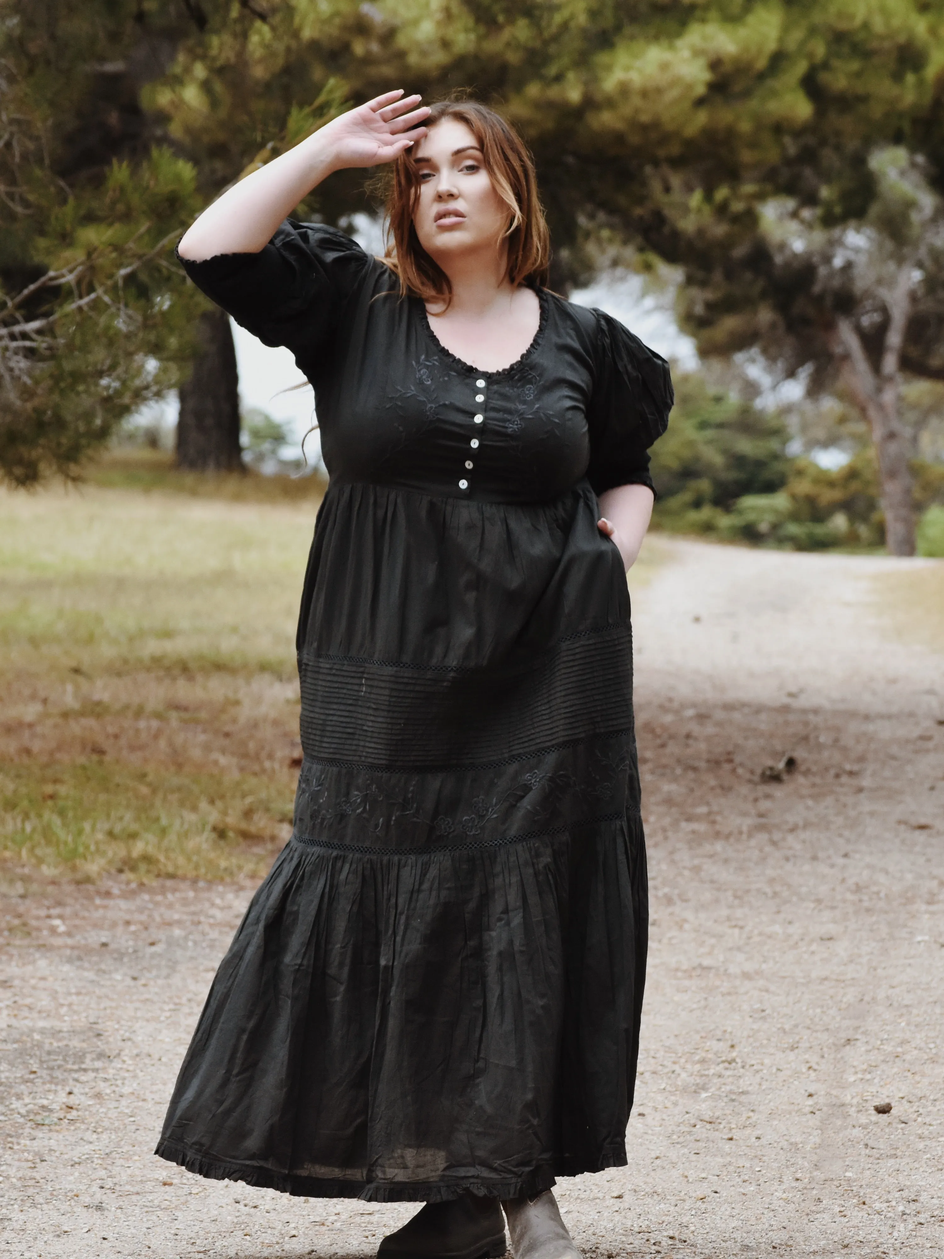 100% RECYCLED COTTON - AUGUSTINE MAXI DRESS WASHED BLACK