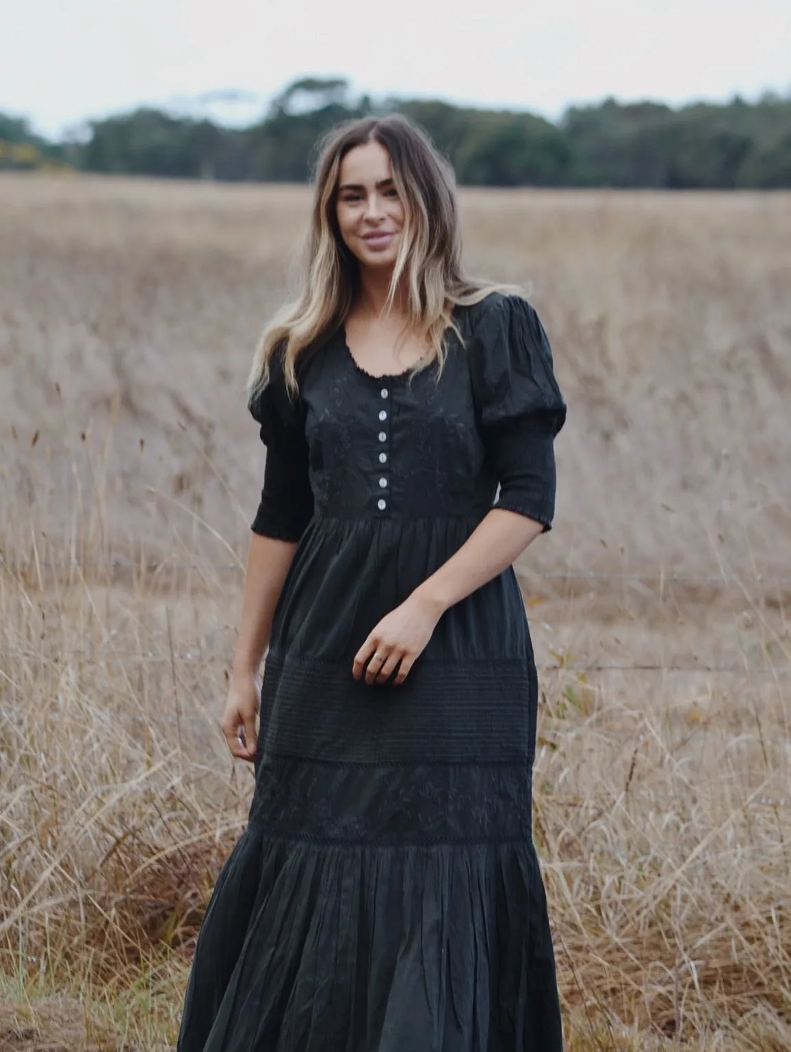 100% RECYCLED COTTON - AUGUSTINE MAXI DRESS WASHED BLACK