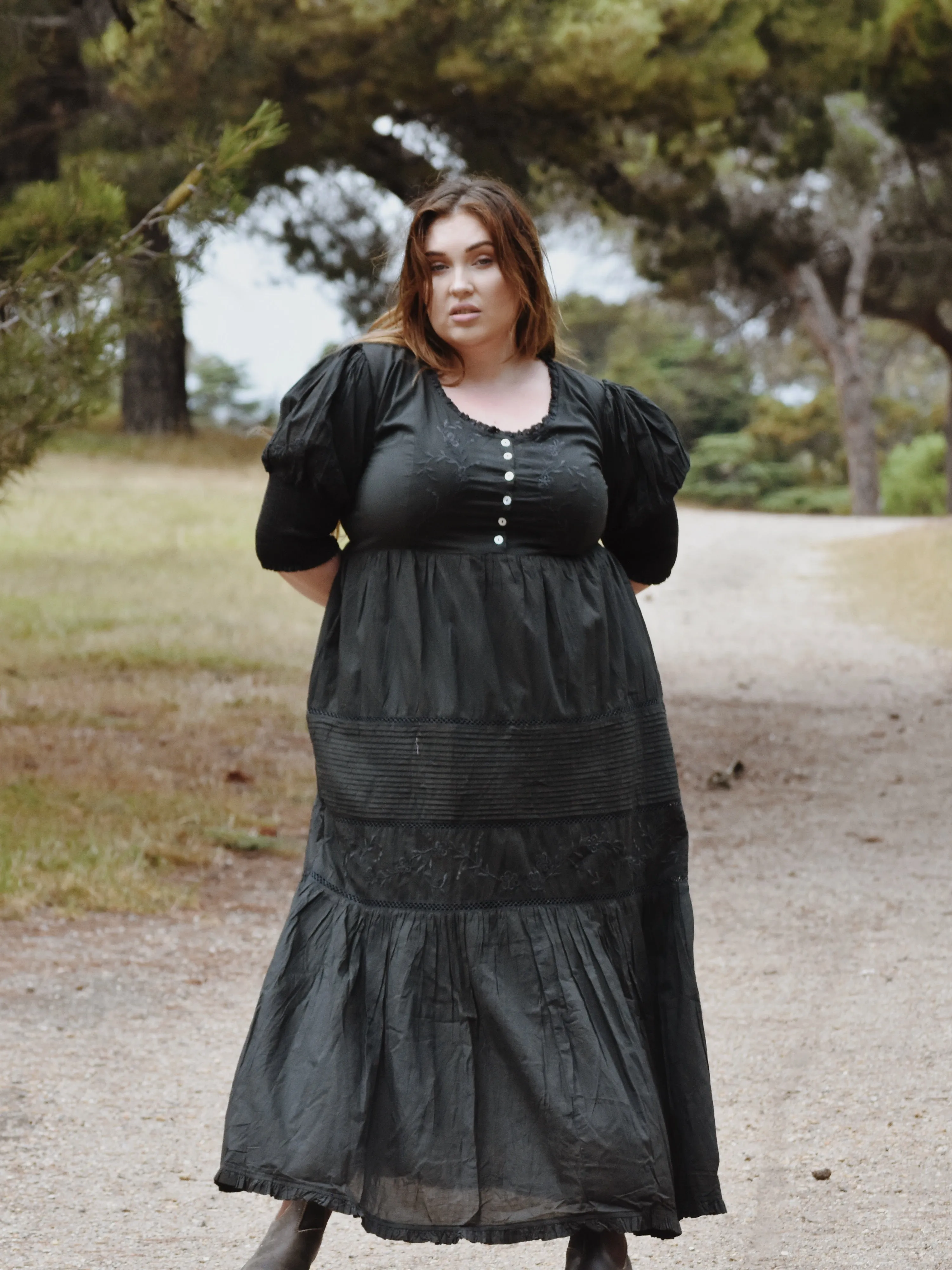100% RECYCLED COTTON - AUGUSTINE MAXI DRESS WASHED BLACK