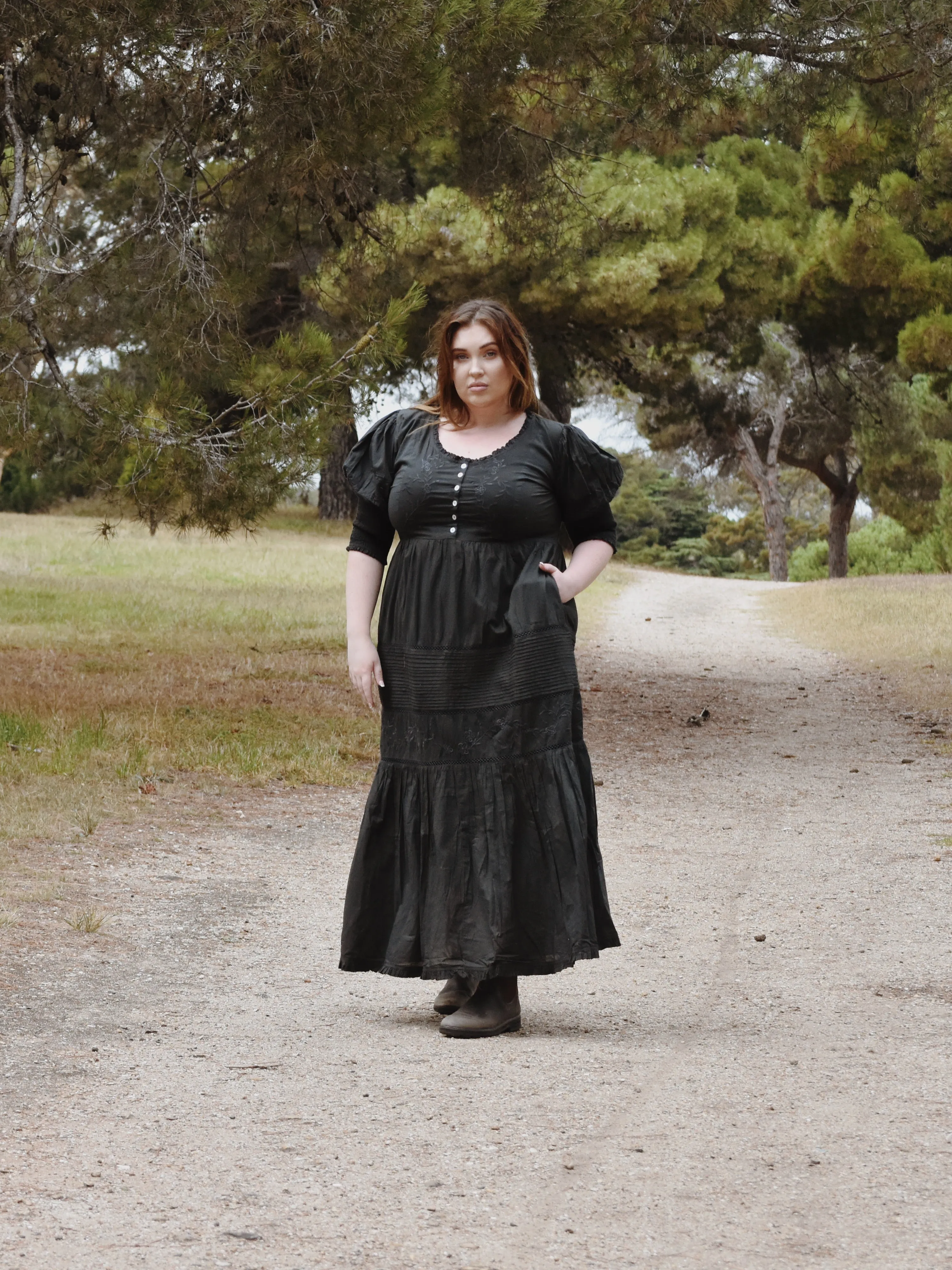 100% RECYCLED COTTON - AUGUSTINE MAXI DRESS WASHED BLACK