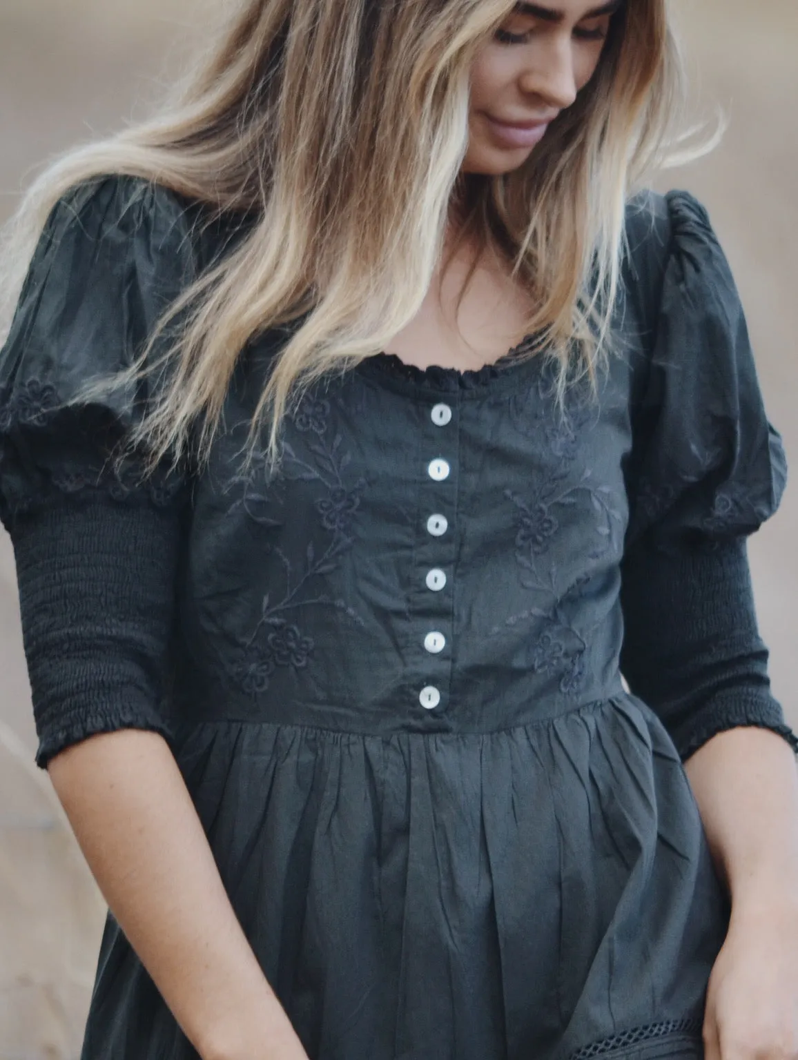 100% RECYCLED COTTON - AUGUSTINE MAXI DRESS WASHED BLACK