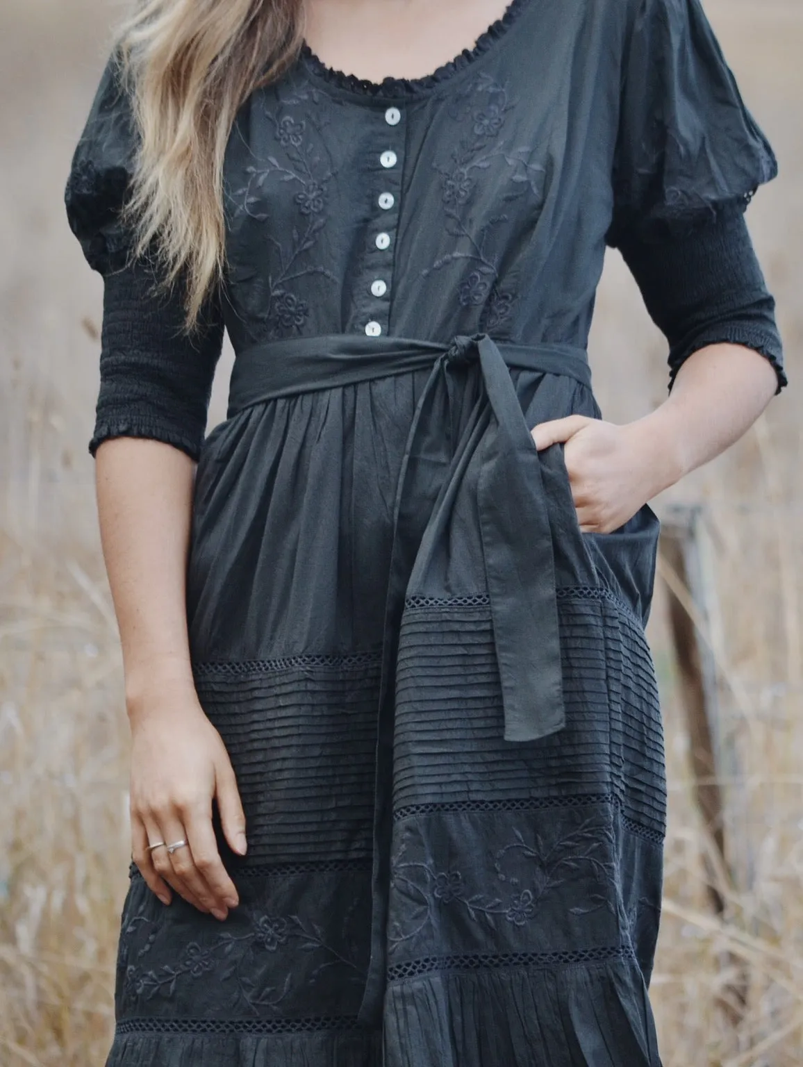 100% RECYCLED COTTON - AUGUSTINE MAXI DRESS WASHED BLACK