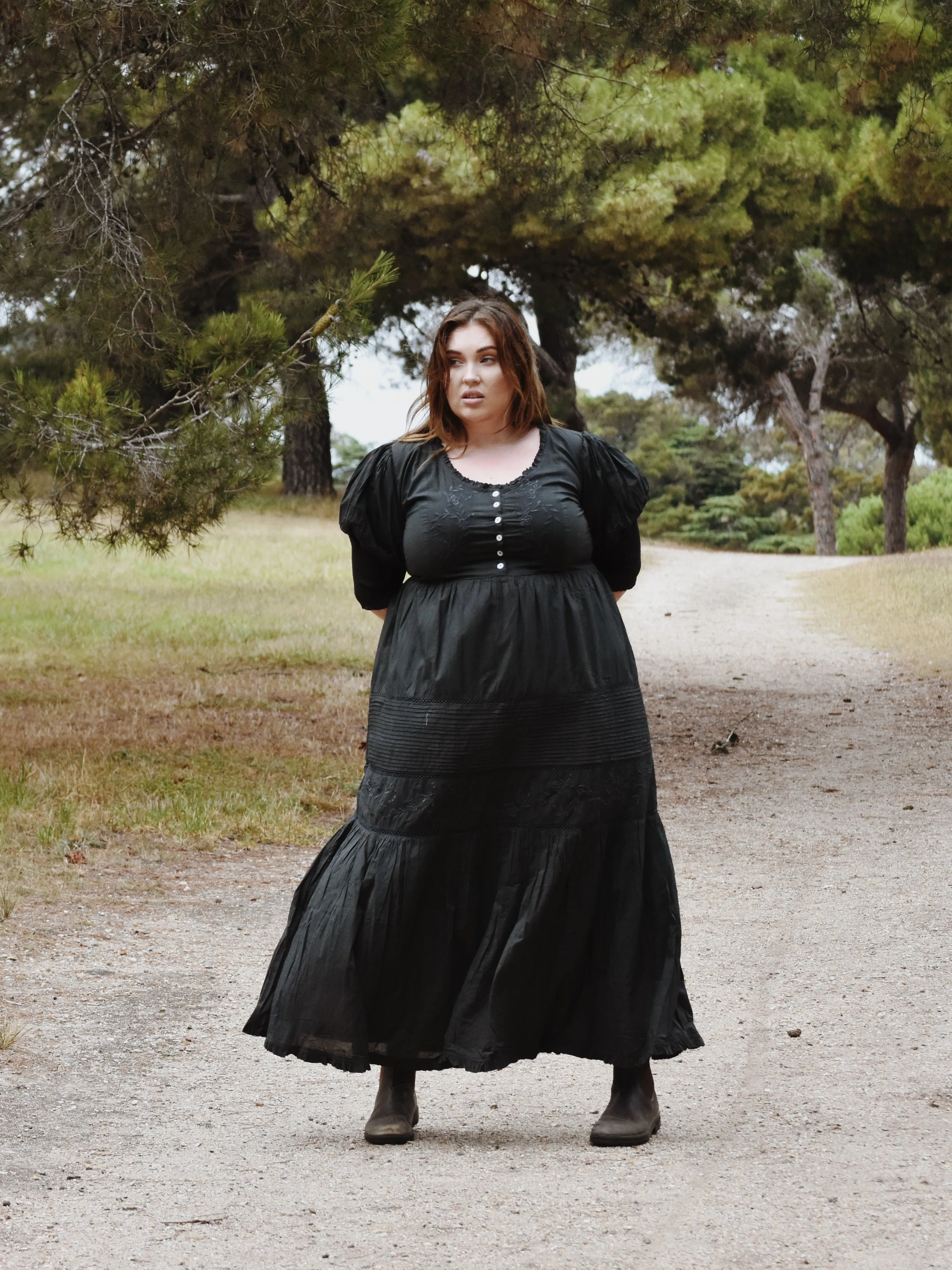 100% RECYCLED COTTON - AUGUSTINE MAXI DRESS WASHED BLACK