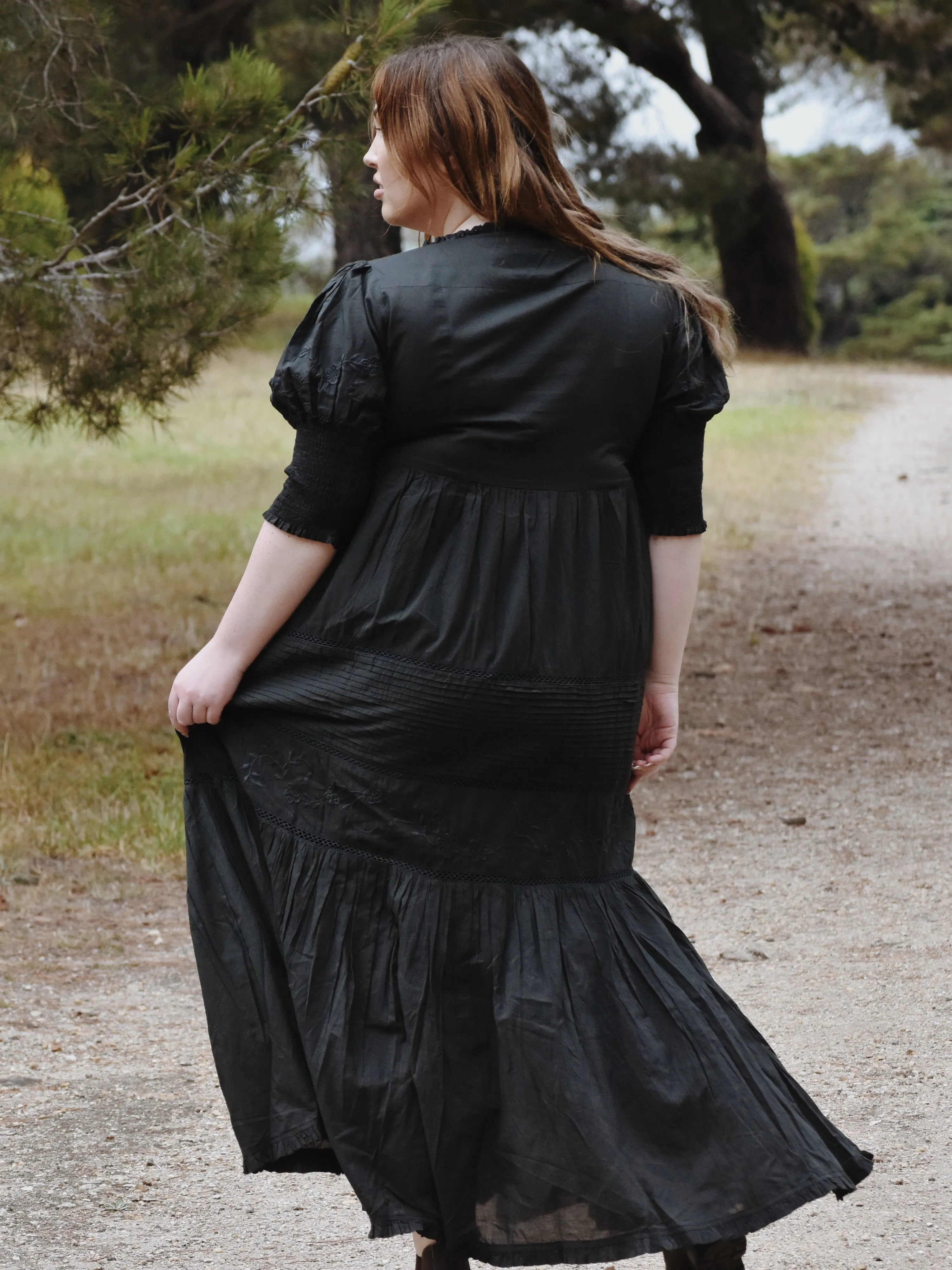 100% RECYCLED COTTON - AUGUSTINE MAXI DRESS WASHED BLACK