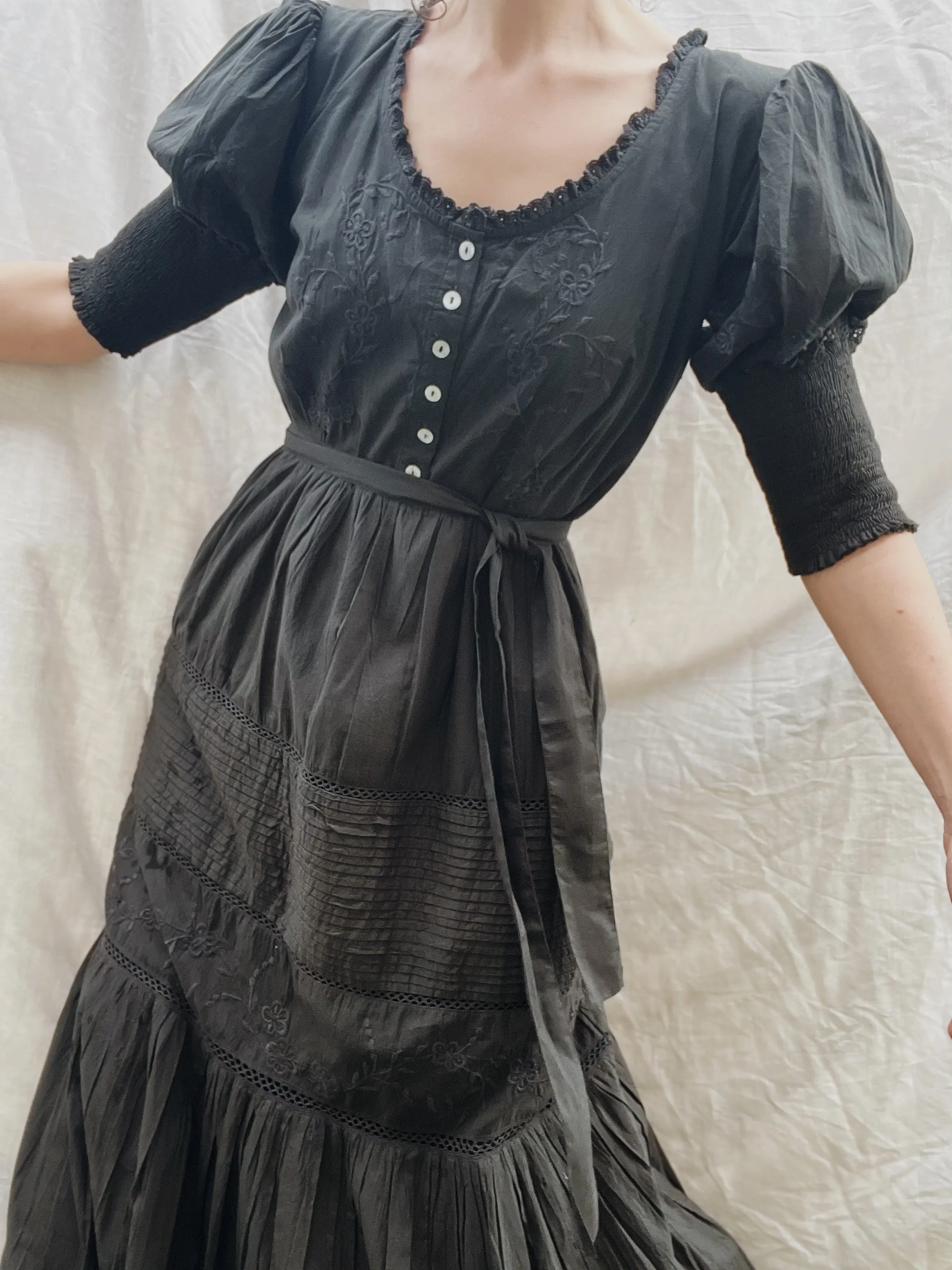 100% RECYCLED COTTON - AUGUSTINE MAXI DRESS WASHED BLACK