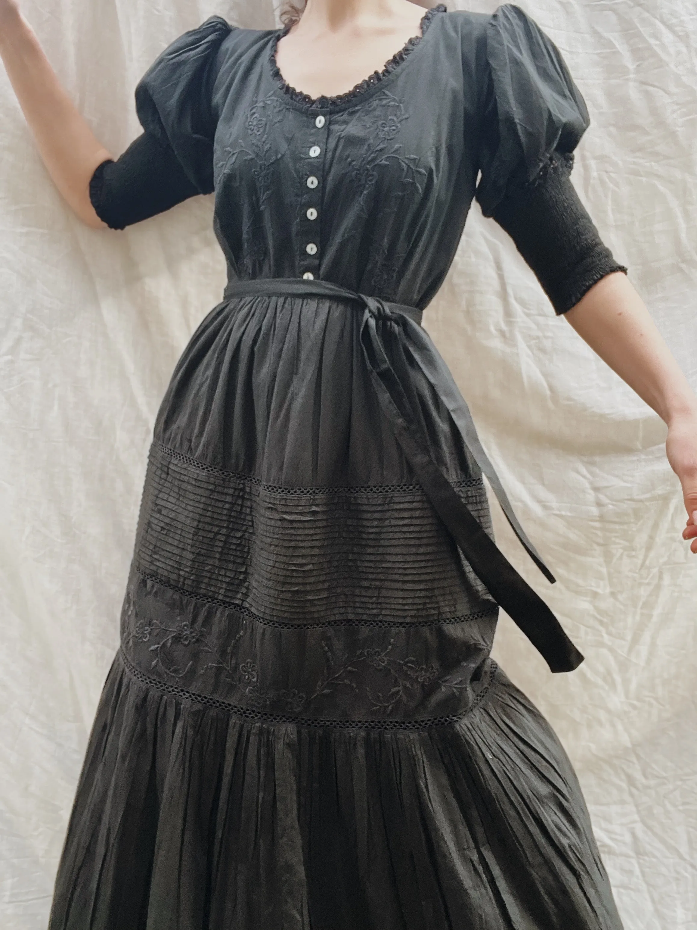 100% RECYCLED COTTON - AUGUSTINE MAXI DRESS WASHED BLACK