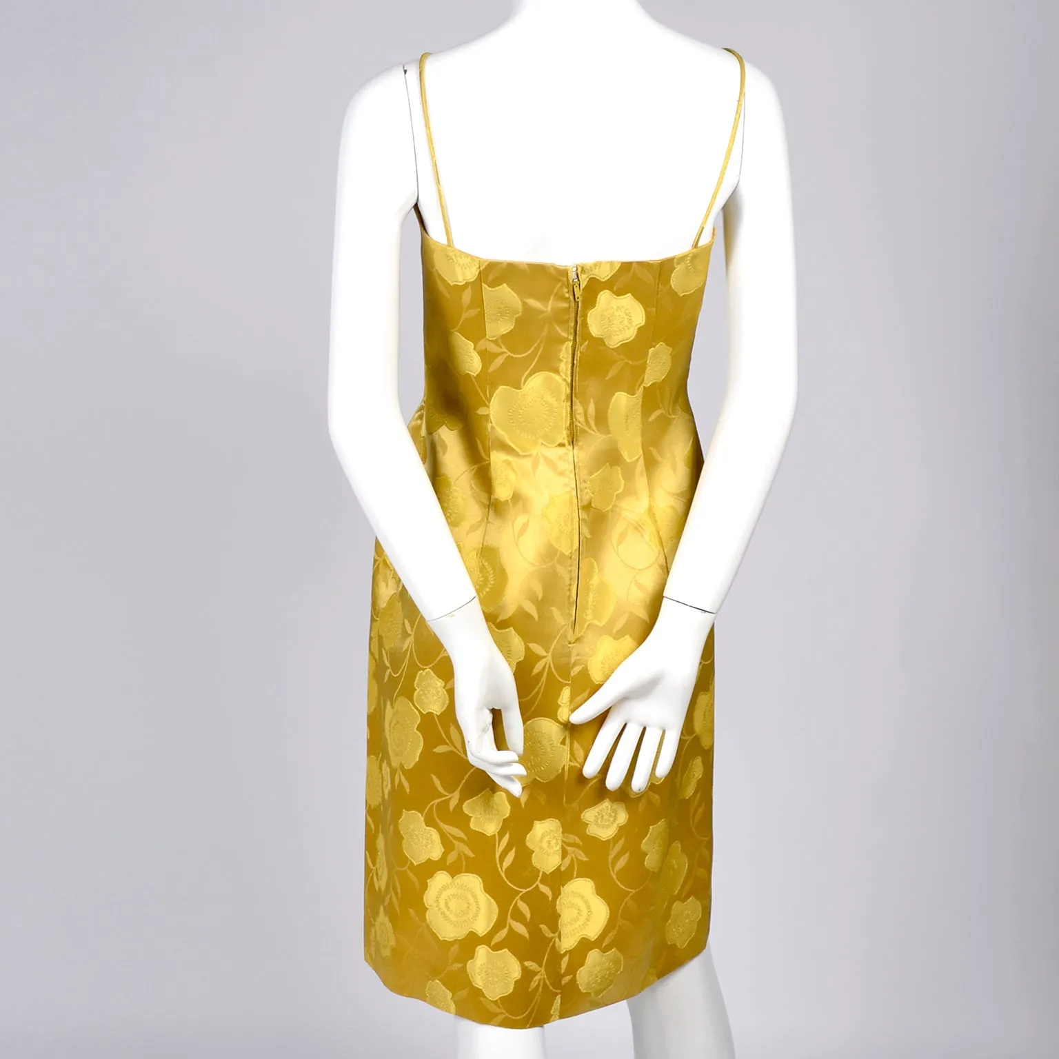 1960s Vintage Dress In Gold Floral Satin With Sleeveless Jacket