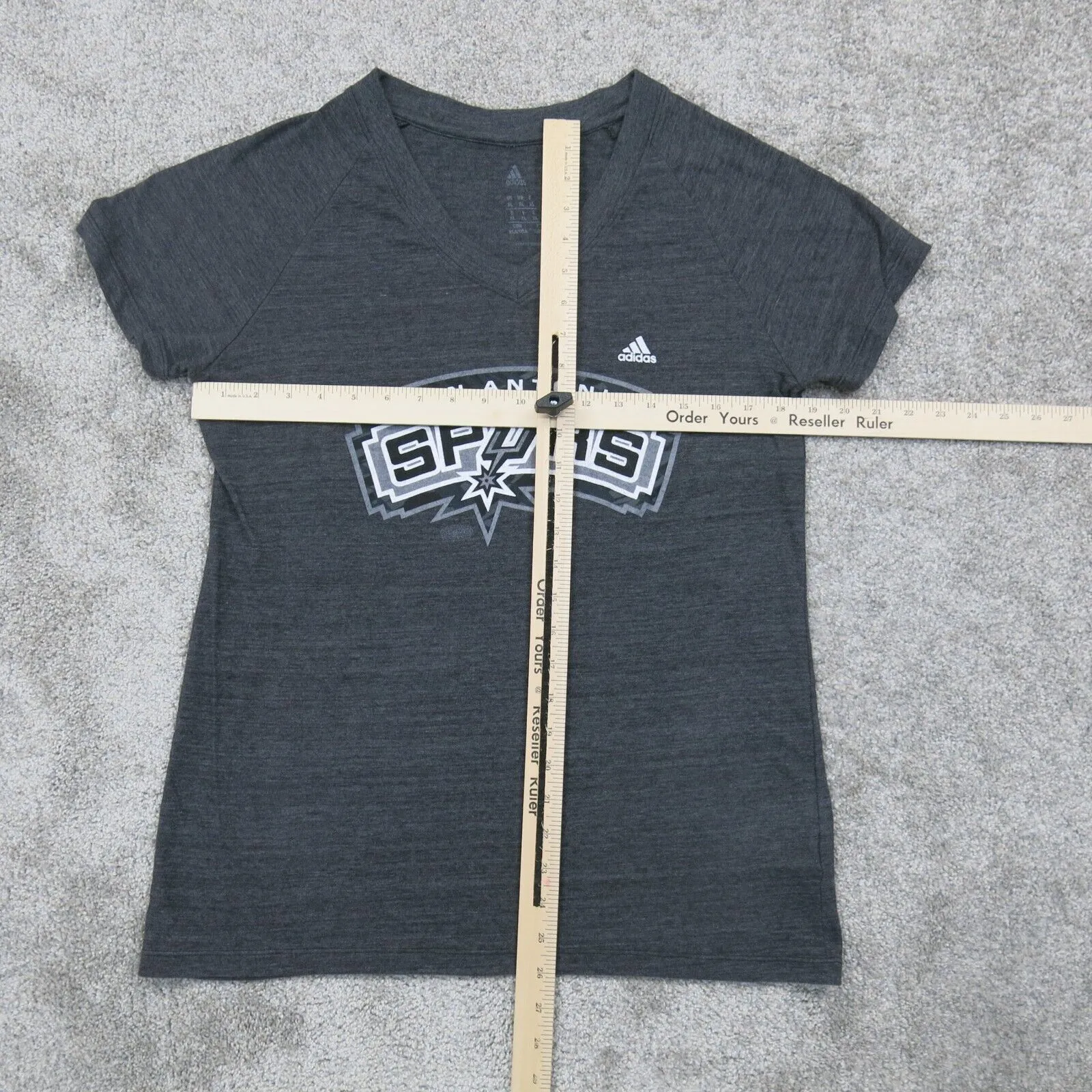 Adidas Women Graphic T Shirt Top Spyrs Short Sleeve V-Neck Heather Black Size XL