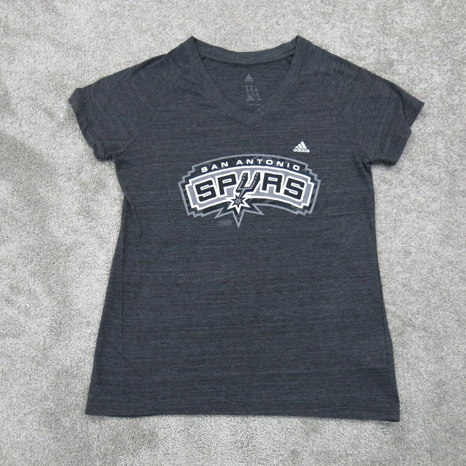 Adidas Women Graphic T Shirt Top Spyrs Short Sleeve V-Neck Heather Black Size XL
