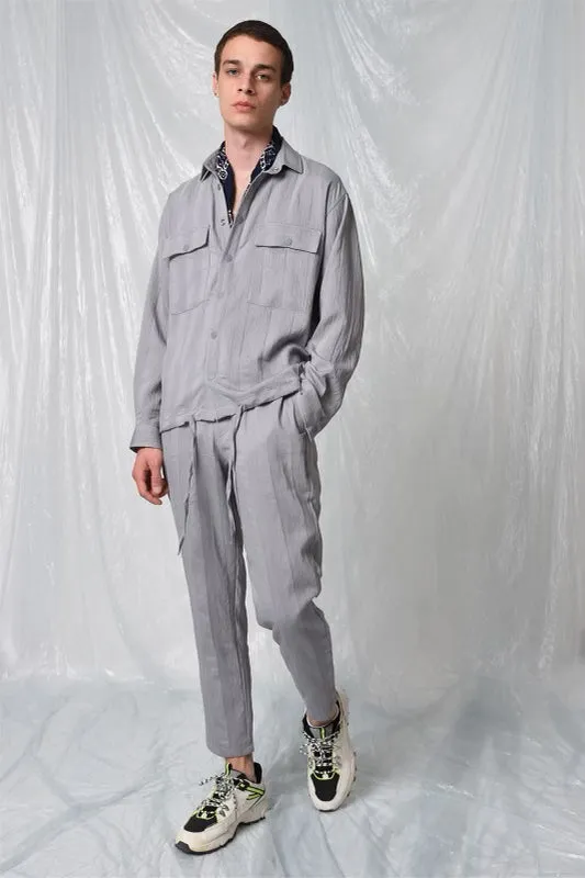 Antioch Light Grey Tonal Stripe Relaxed Fit Drawstring Pant