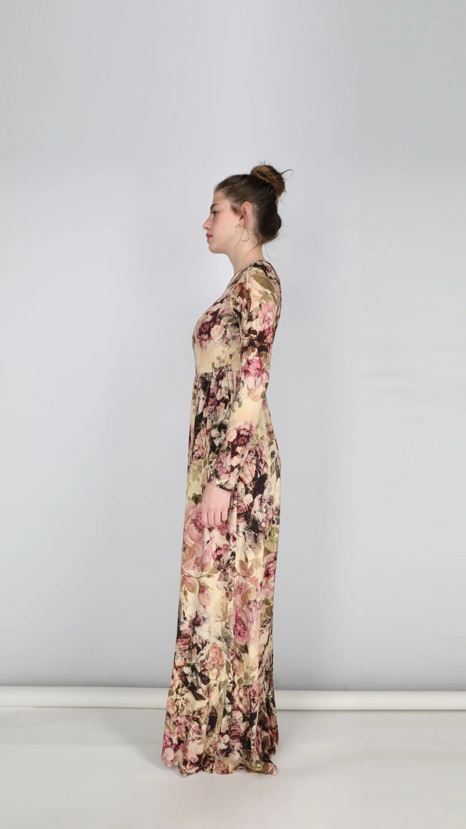 Belted Maxi Dress / Pink Flowers