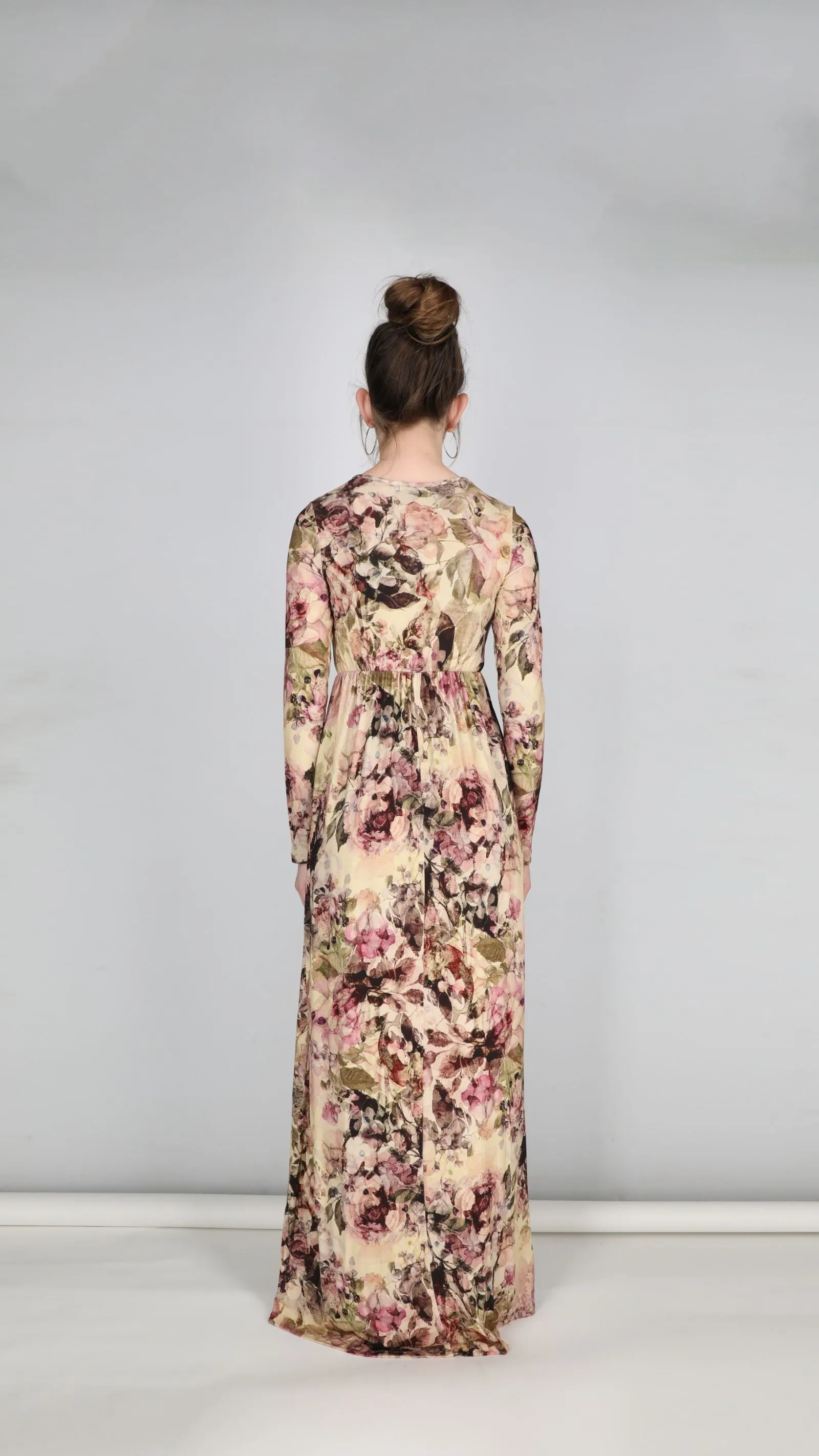 Belted Maxi Dress / Pink Flowers