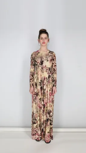 Belted Maxi Dress / Pink Flowers