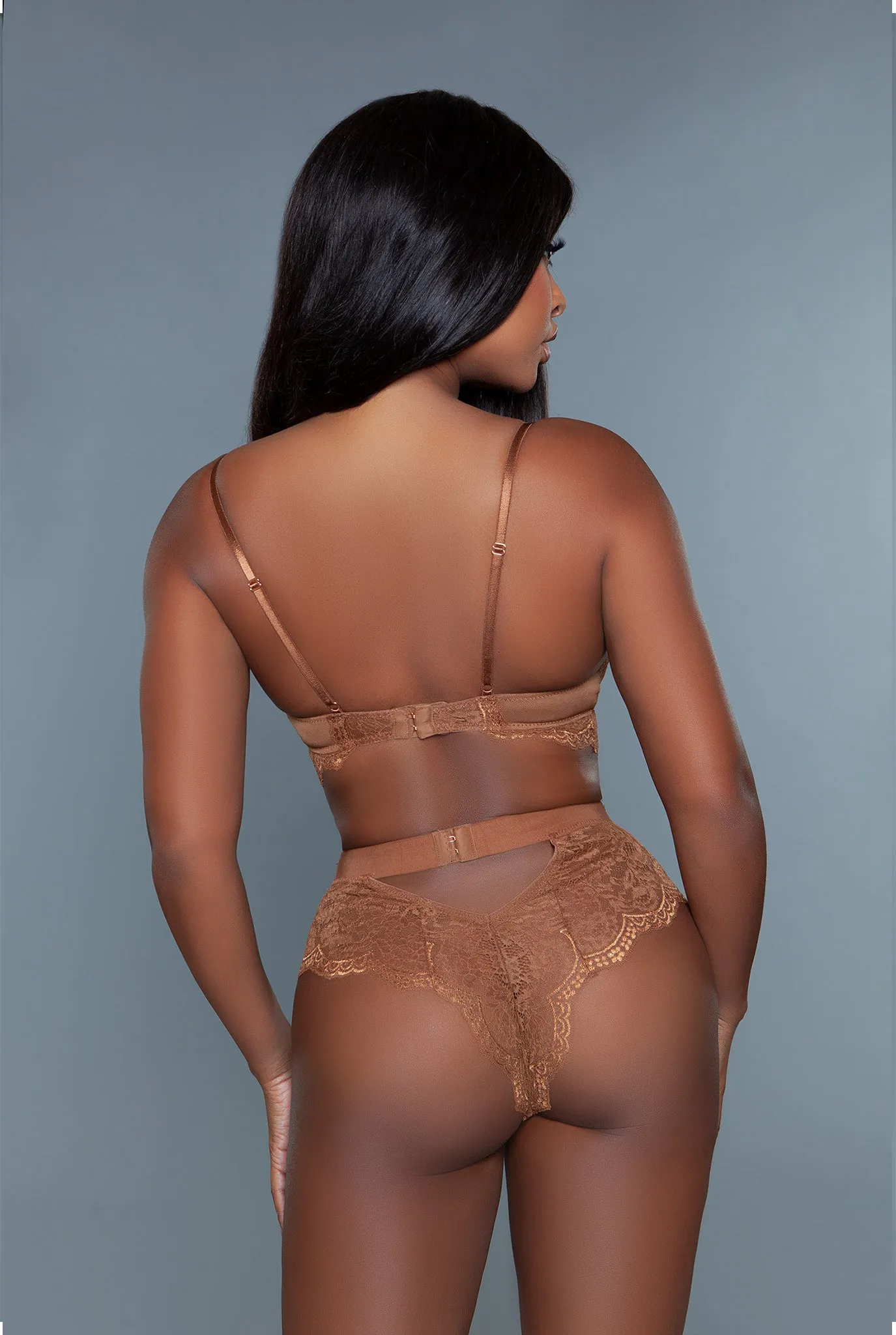 Bettany Bodysuit, Allover Lace Design Teddy with Adjustable Spaghetti Straps