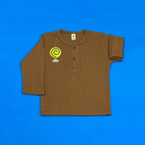 Brown Waffle-knit Henley