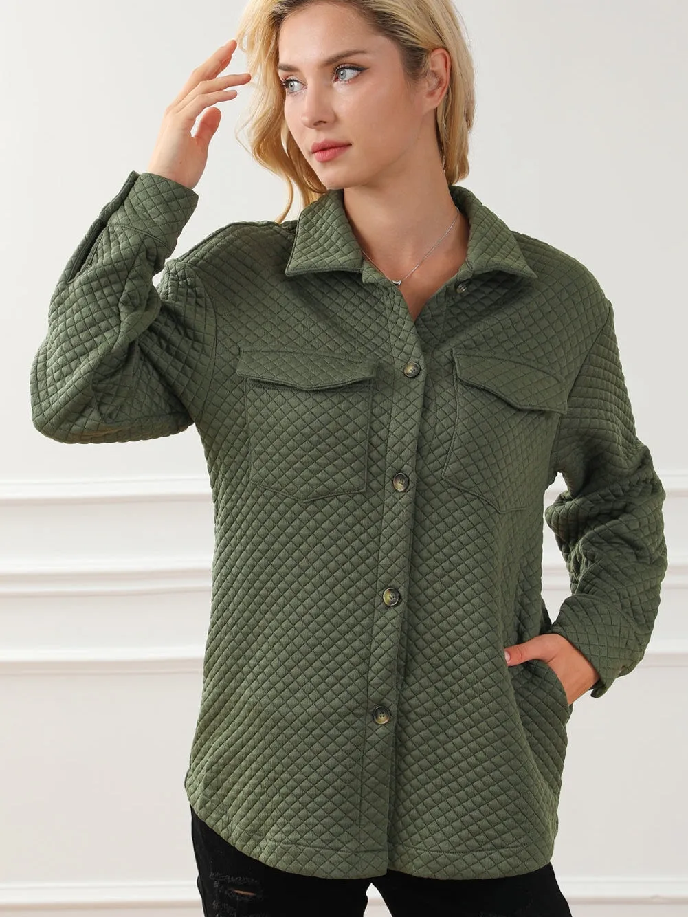Button-Front Quilted Overshirt