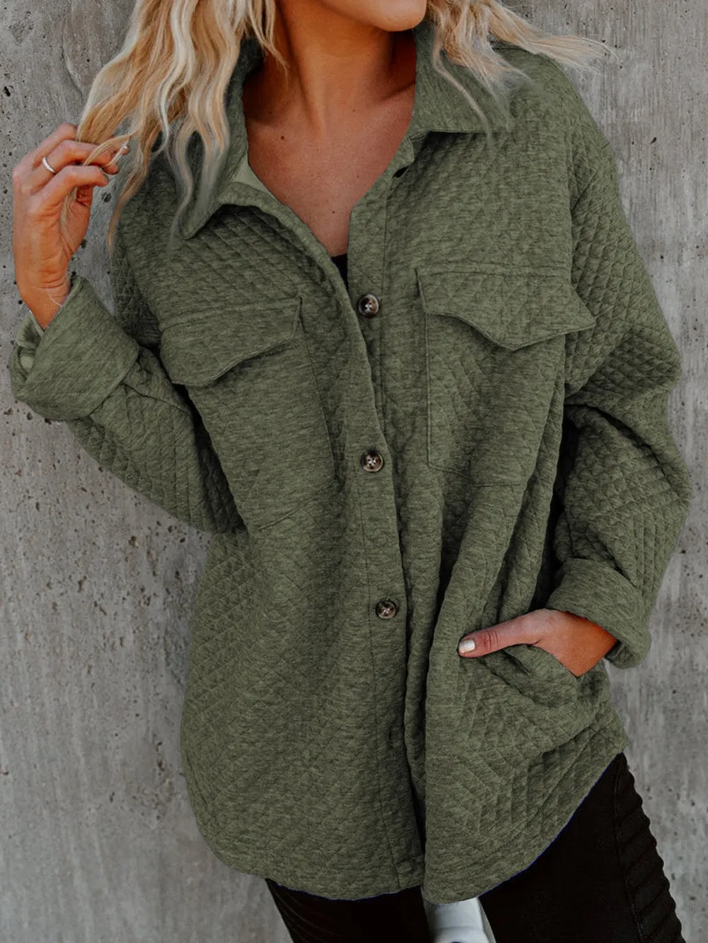 Button-Front Quilted Overshirt