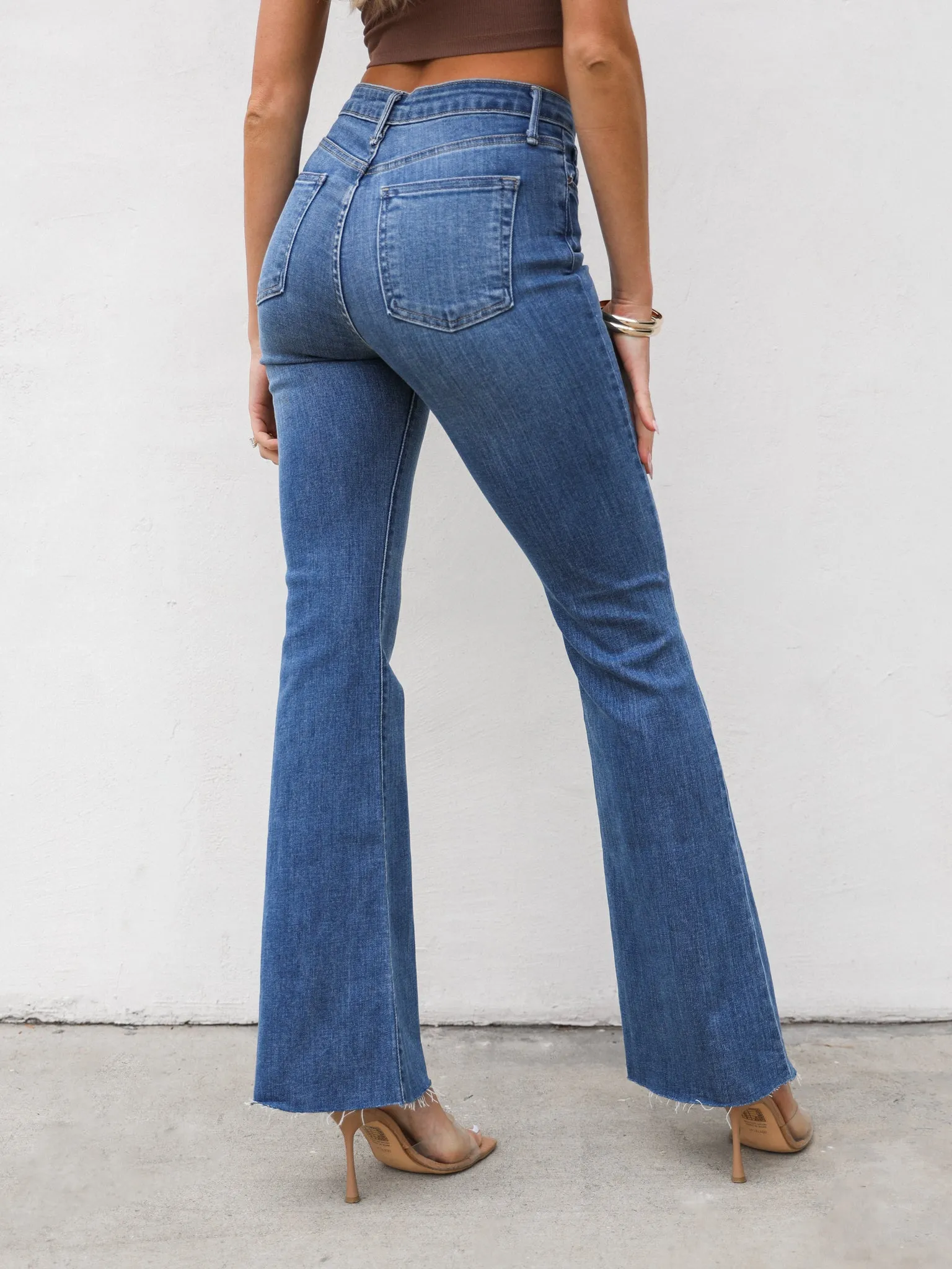 Cara Crop Flare Jeans in Med. Denim