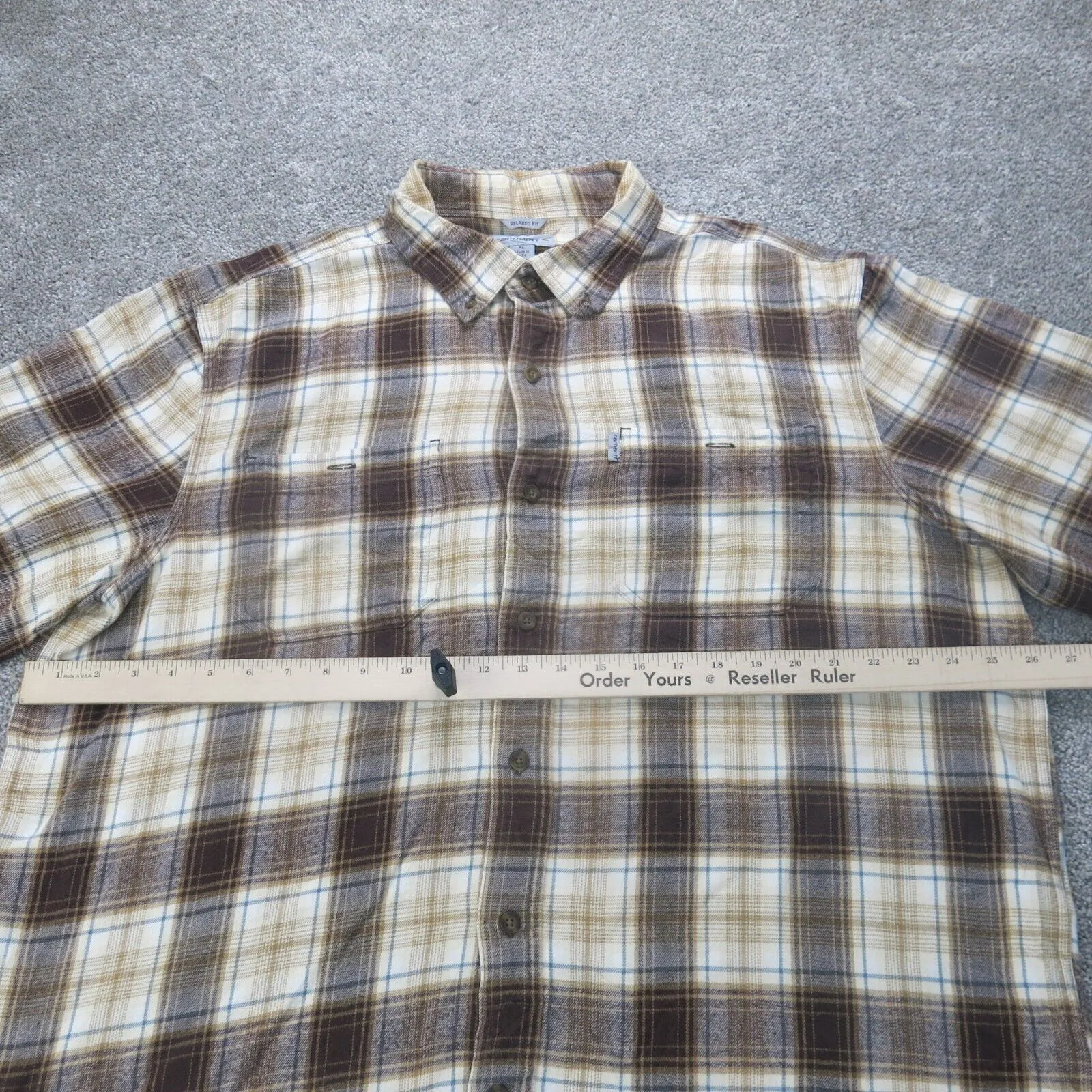 Carhartt Shirt Mens Brown XL Button Down Plaid Flannel Long Sleeve Workwear