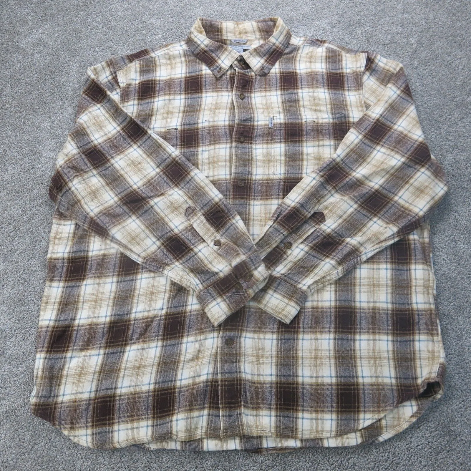 Carhartt Shirt Mens Brown XL Button Down Plaid Flannel Long Sleeve Workwear