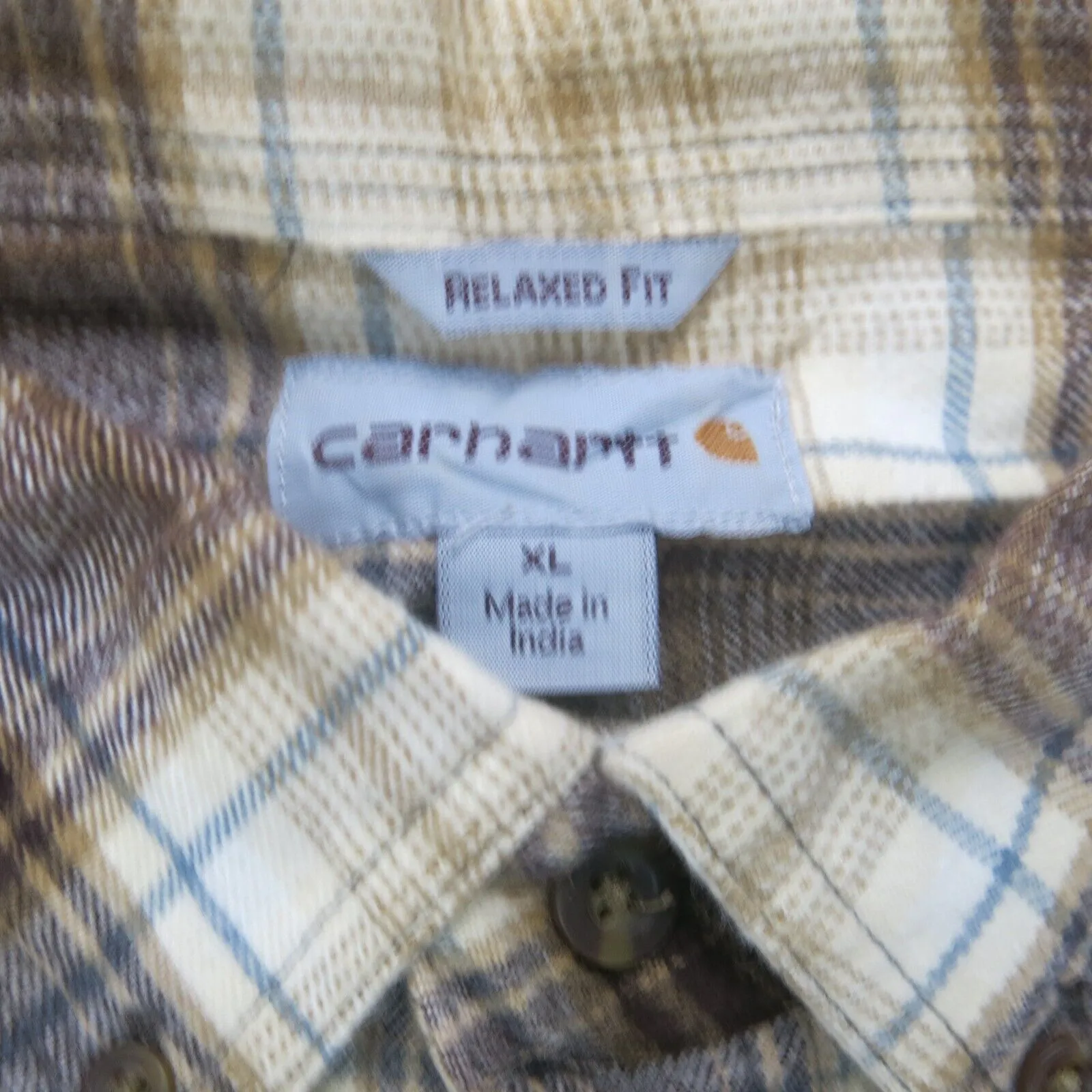 Carhartt Shirt Mens Brown XL Button Down Plaid Flannel Long Sleeve Workwear