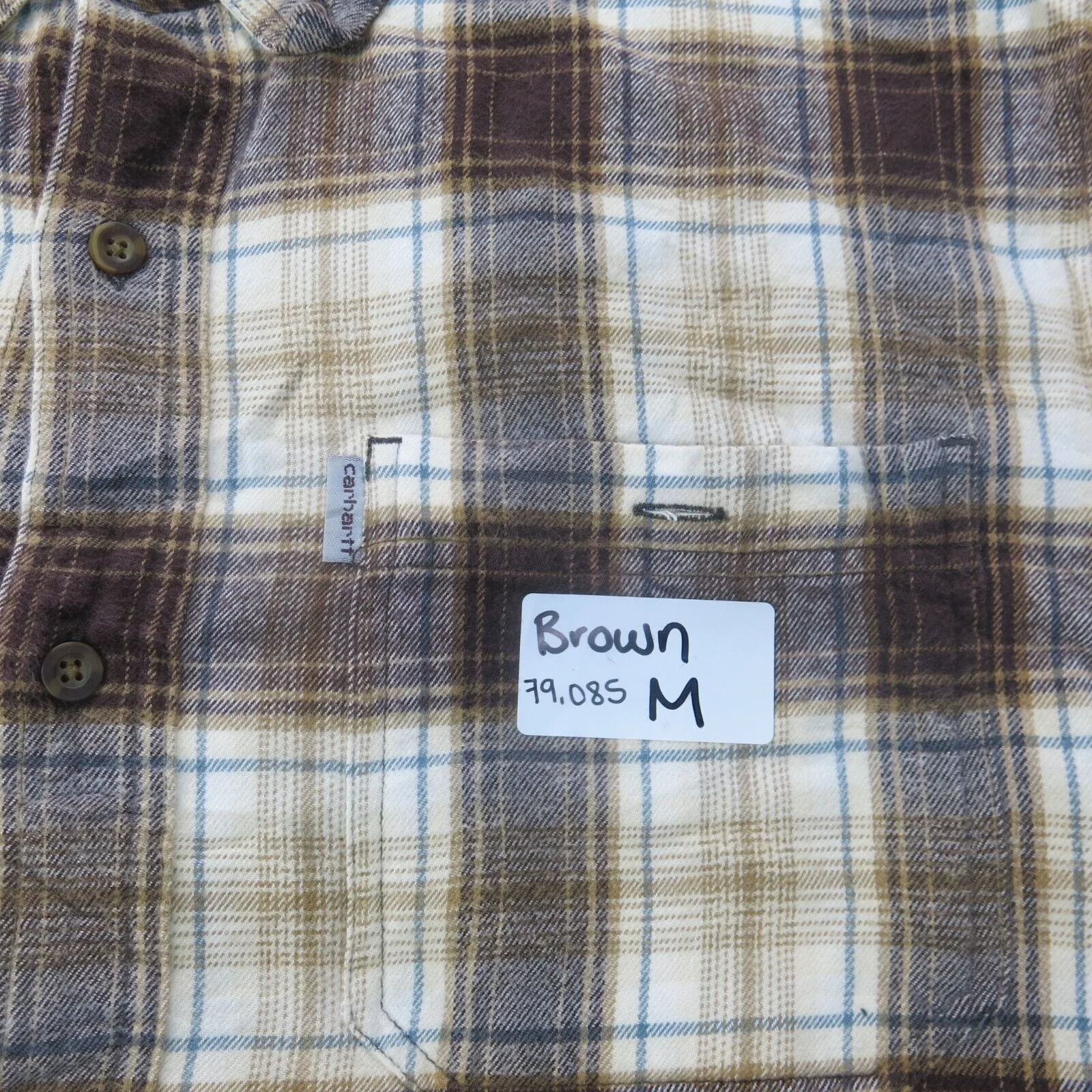 Carhartt Shirt Mens Brown XL Button Down Plaid Flannel Long Sleeve Workwear