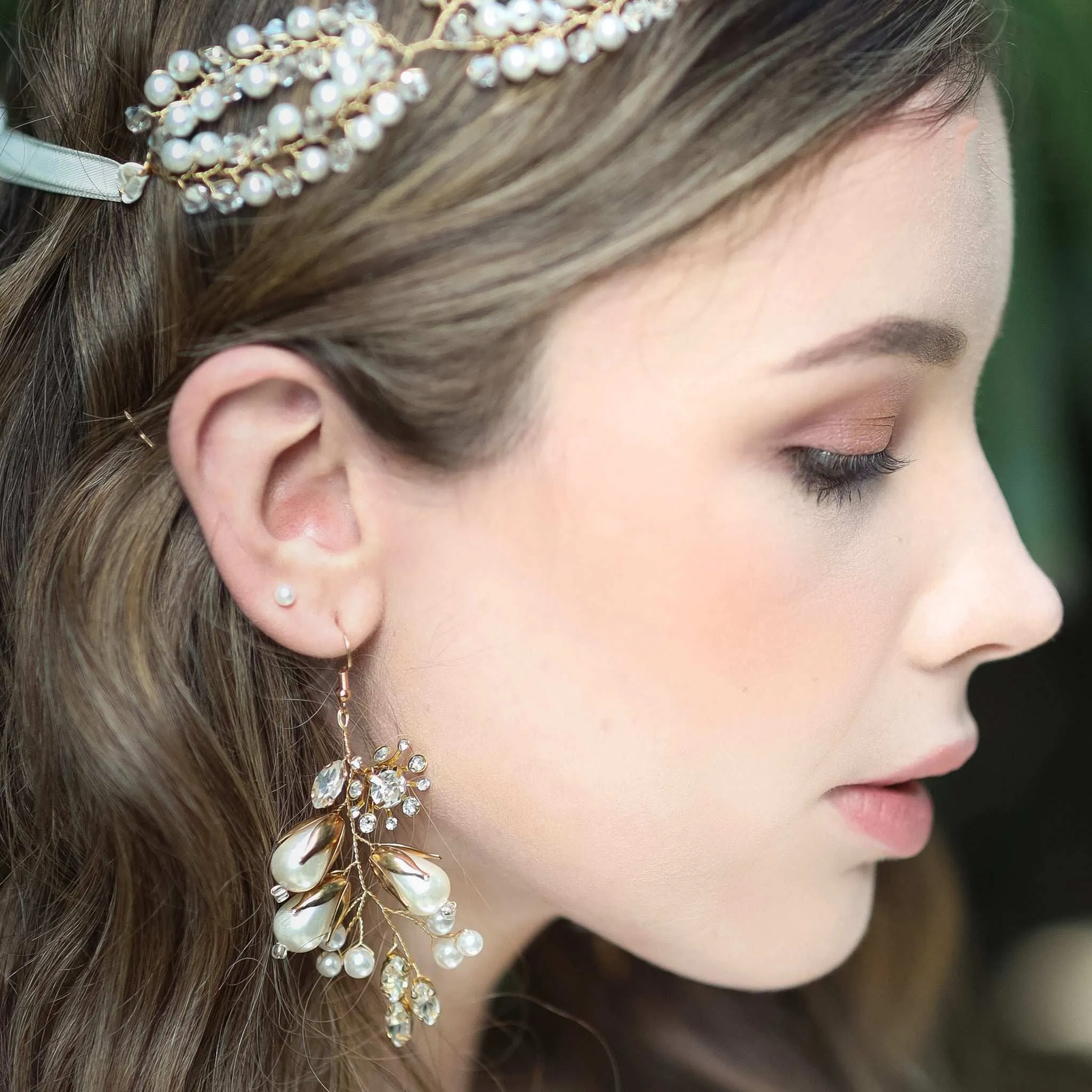 Carita, Gold Pearl & Crystal Floral Earrings