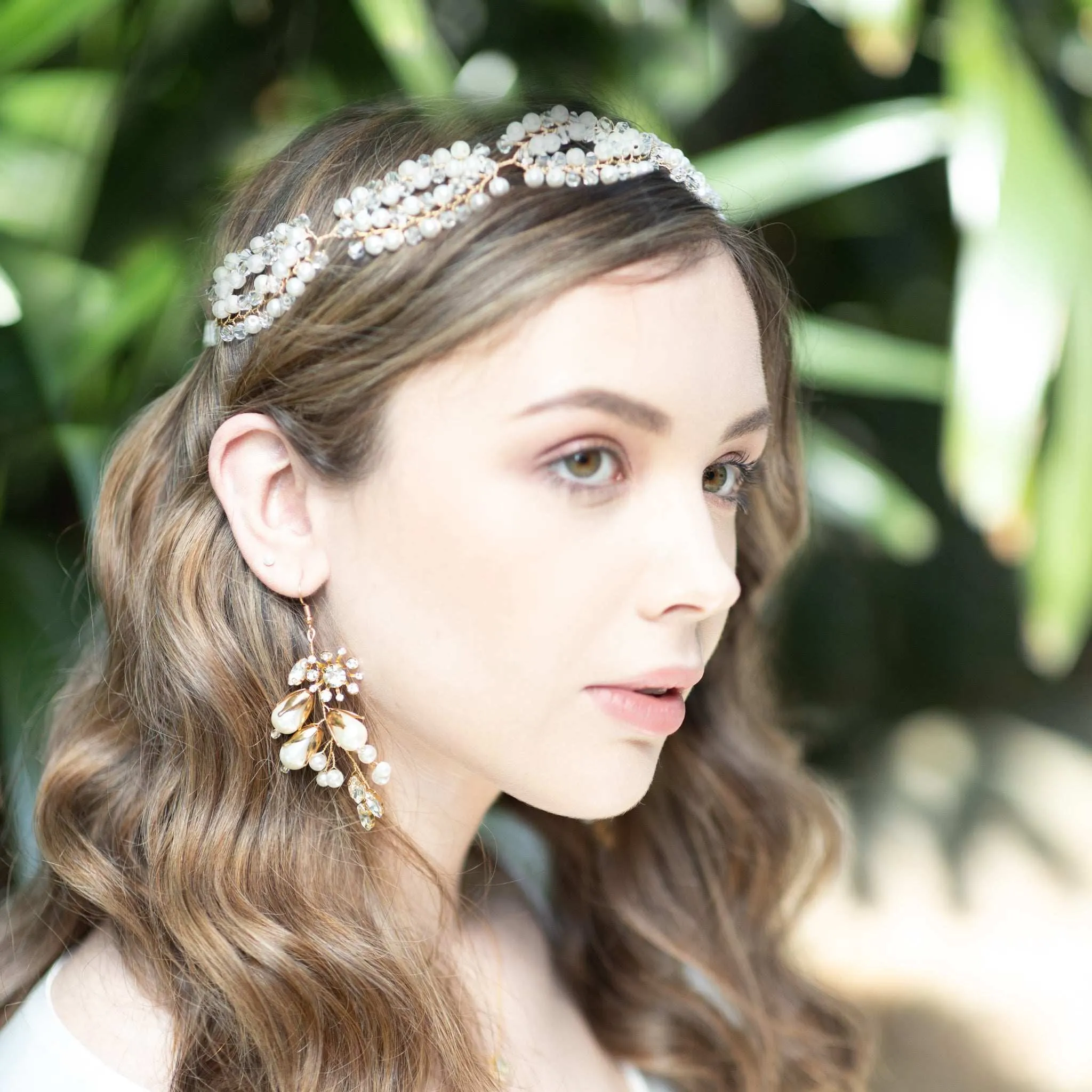 Carita, Gold Pearl & Crystal Floral Earrings