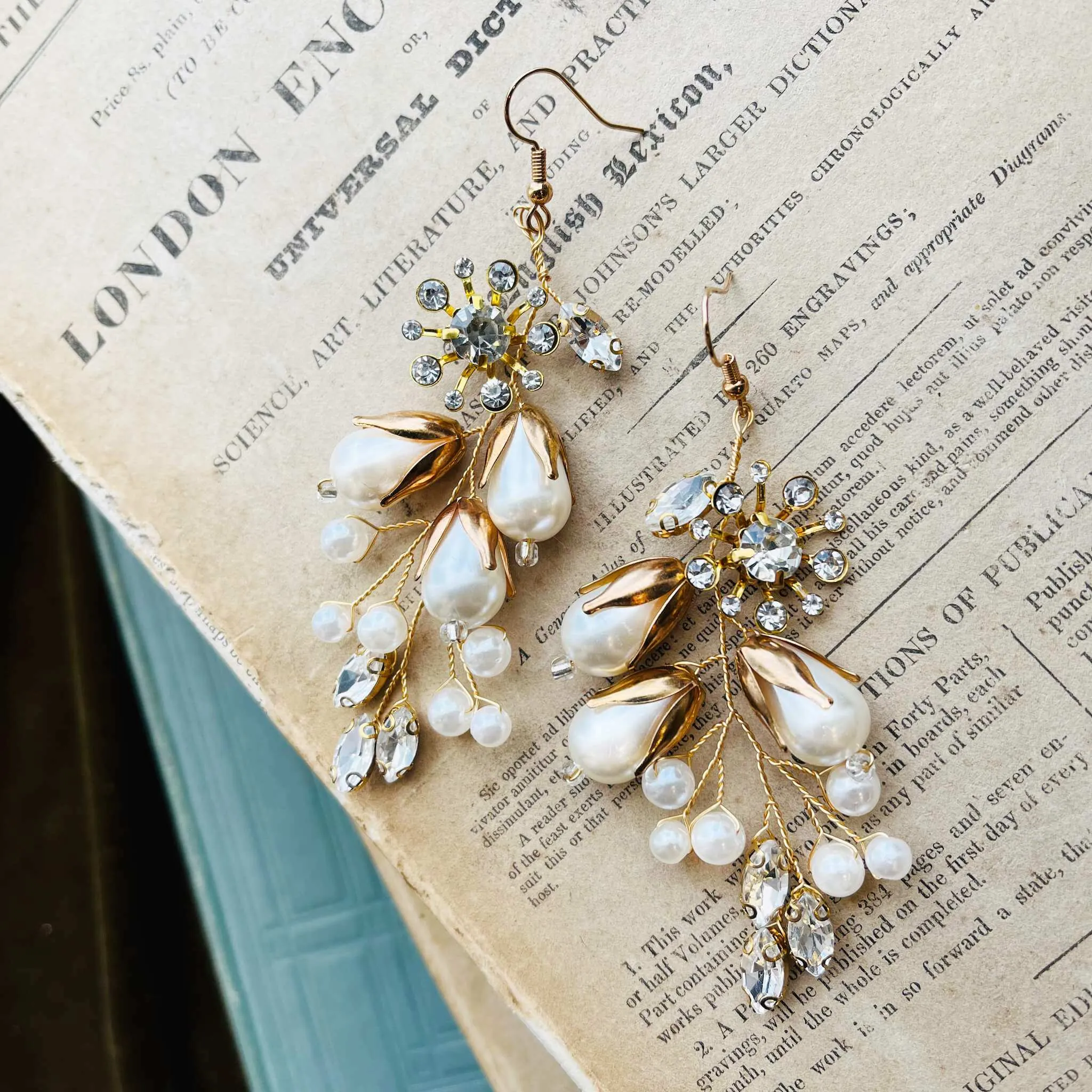 Carita, Gold Pearl & Crystal Floral Earrings