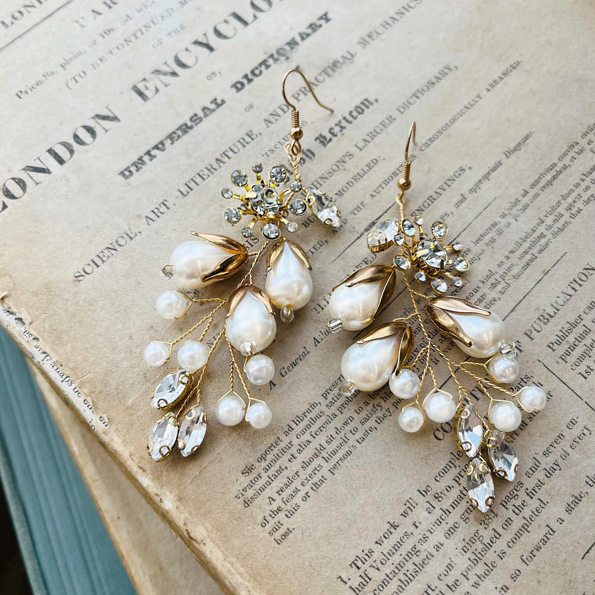 Carita, Gold Pearl & Crystal Floral Earrings