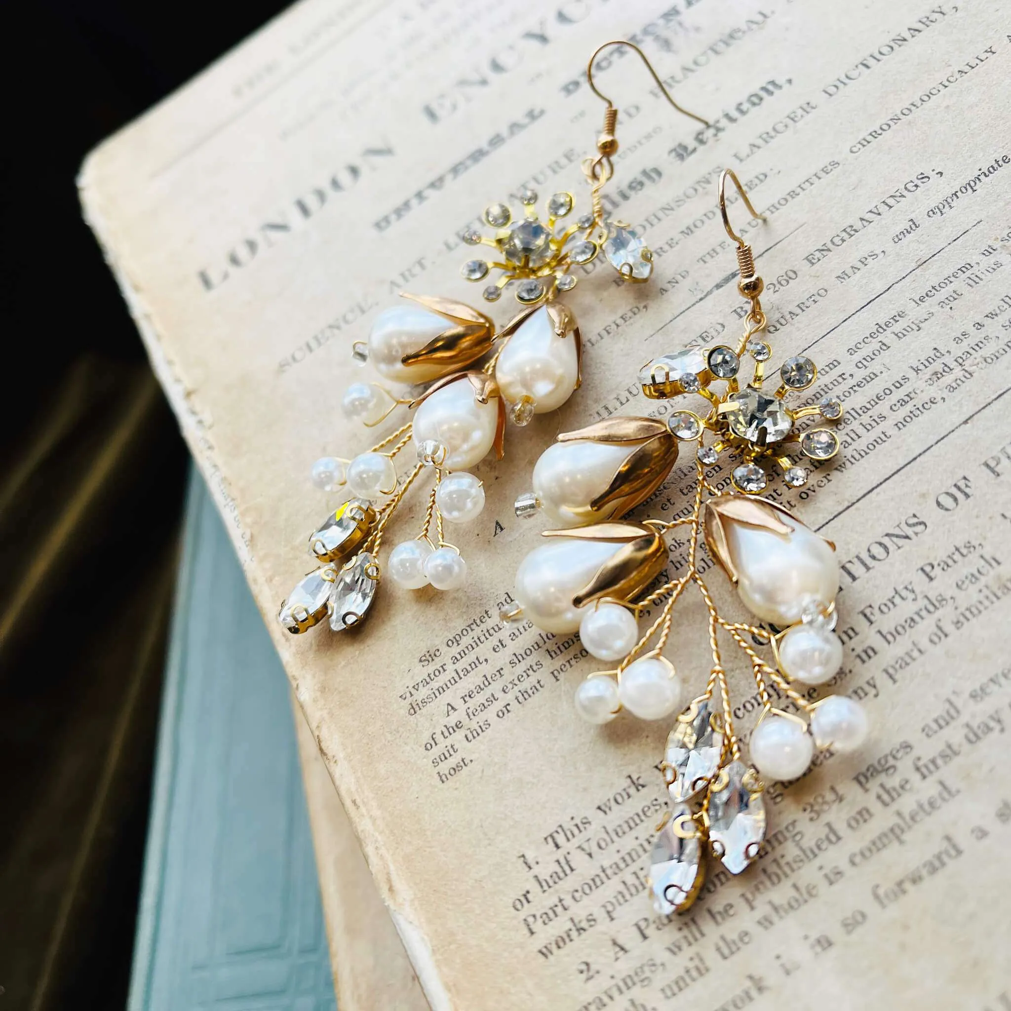 Carita, Gold Pearl & Crystal Floral Earrings