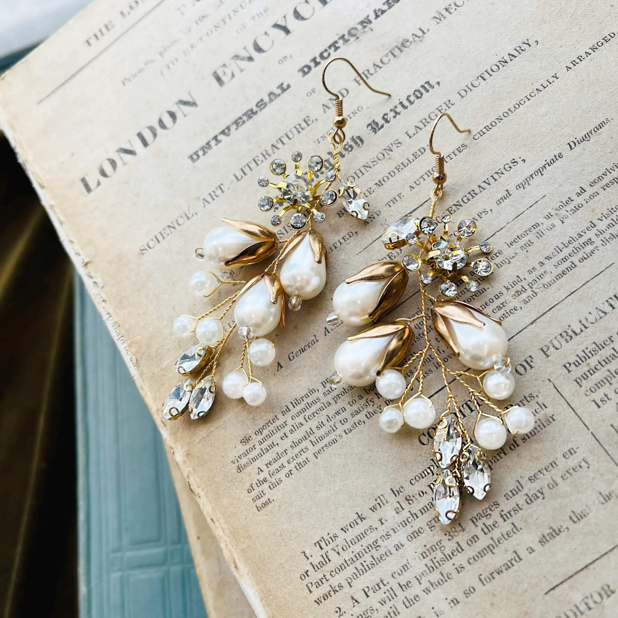 Carita, Gold Pearl & Crystal Floral Earrings