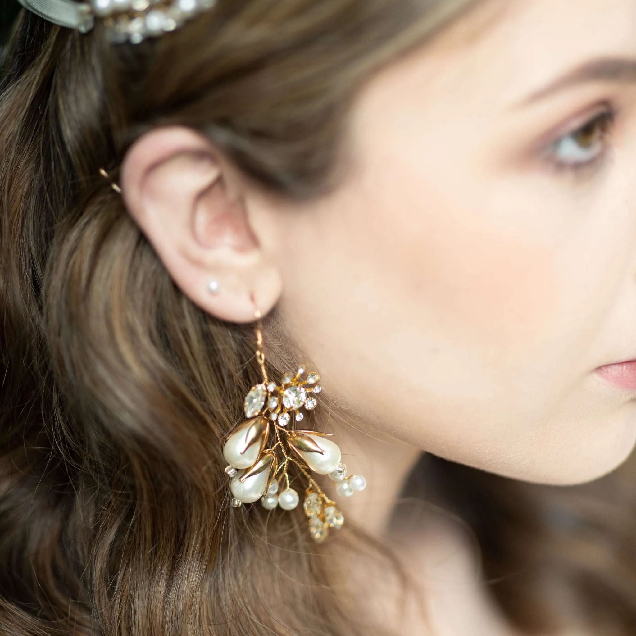 Carita, Gold Pearl & Crystal Floral Earrings