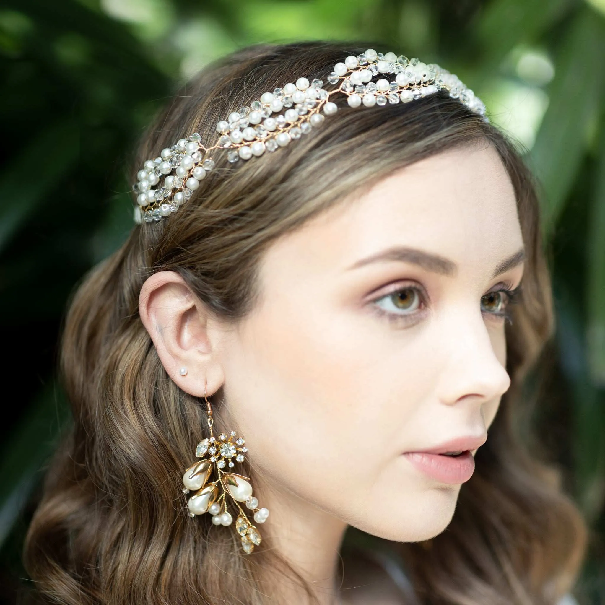 Carita, Gold Pearl & Crystal Floral Earrings