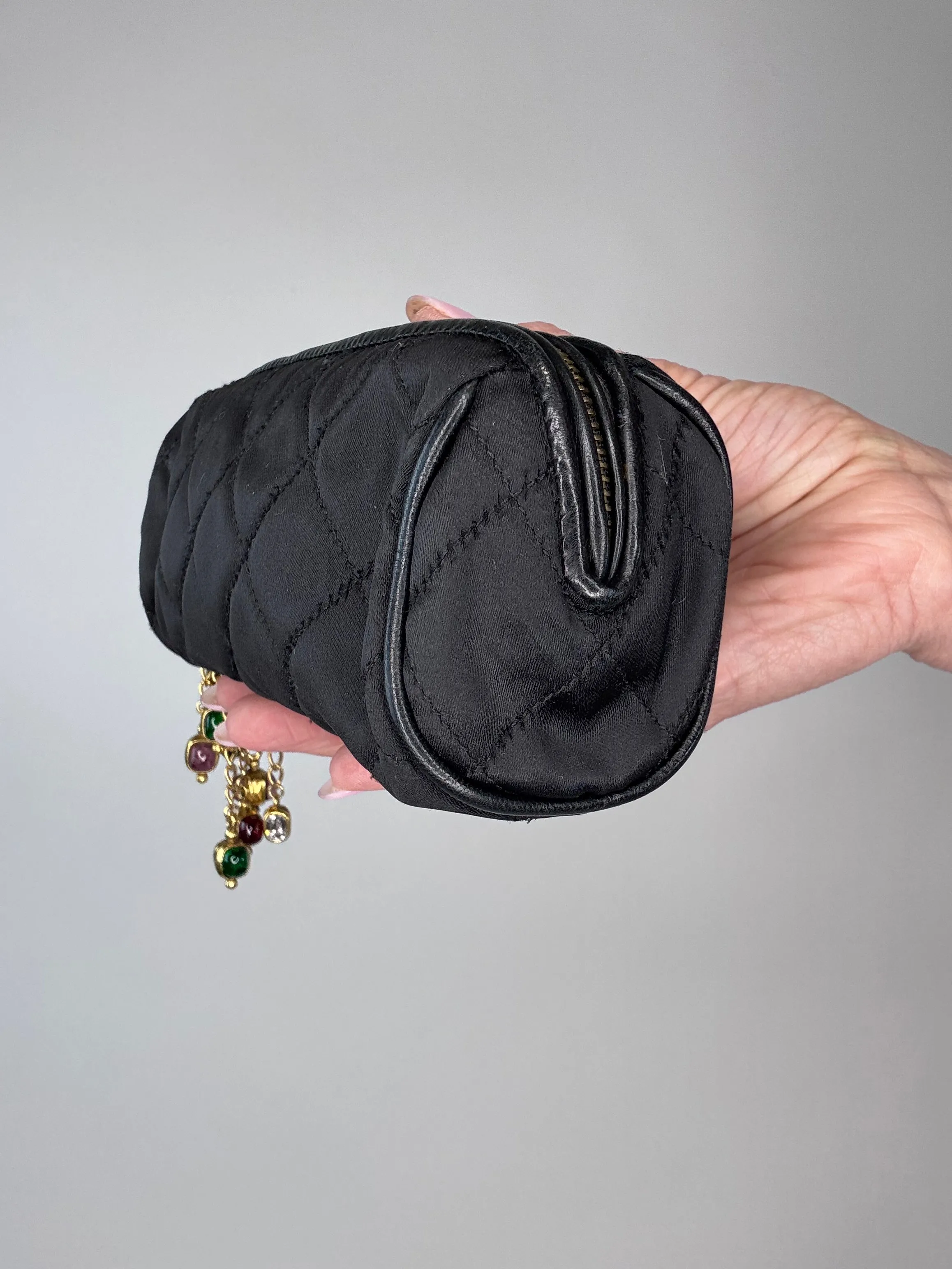 Chanel Rare Gripoix Black Satin Tassel Zip Clutch Bag