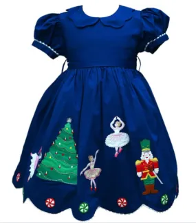 Cotton Kids Christmas Applique Dress