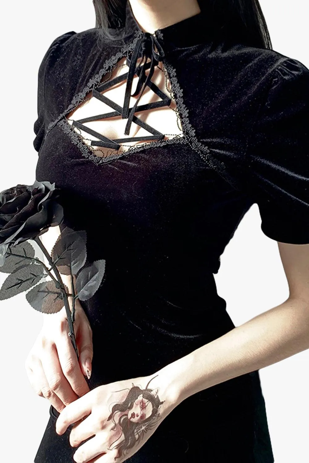 Darkcore Velvet Black Goth Dress