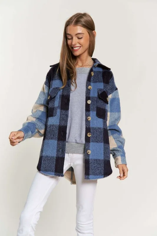 Davi & Dani Plaid Chest Pocket Detail Shacket