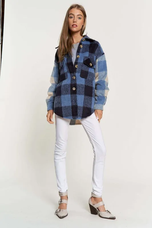 Davi & Dani Plaid Chest Pocket Detail Shacket