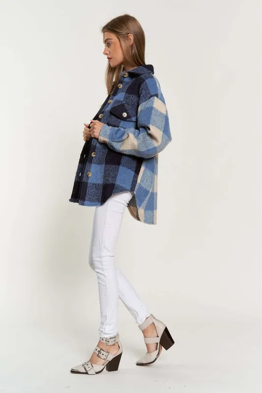 Davi & Dani Plaid Chest Pocket Detail Shacket