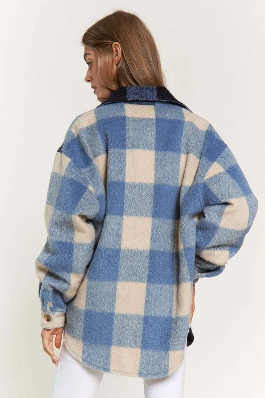 Davi & Dani Plaid Chest Pocket Detail Shacket