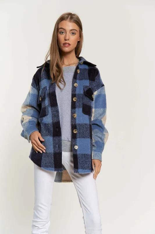 Davi & Dani Plaid Chest Pocket Detail Shacket
