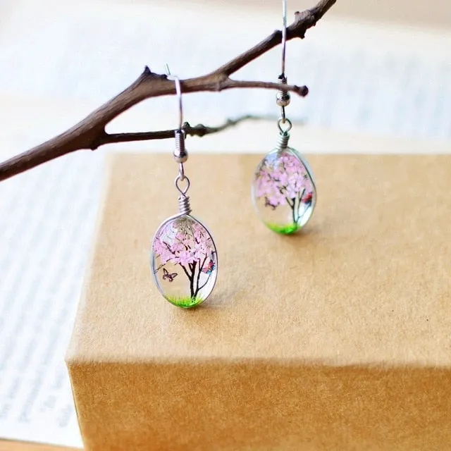 Dried Real Flower Crystal Earrings Everyday Styling Floral Earrings