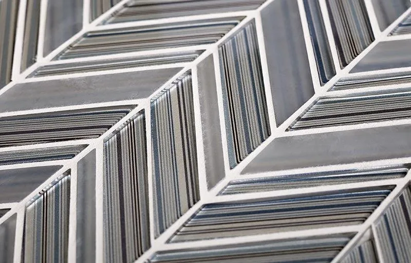 Fabrique Blue Grey Chevron Glass Mosaic Tile