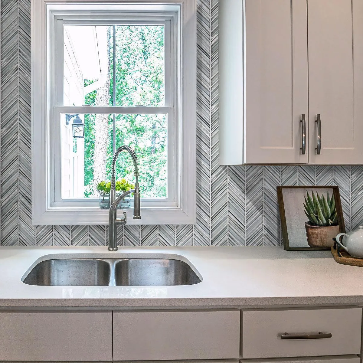 Fabrique Blue Grey Chevron Glass Mosaic Tile