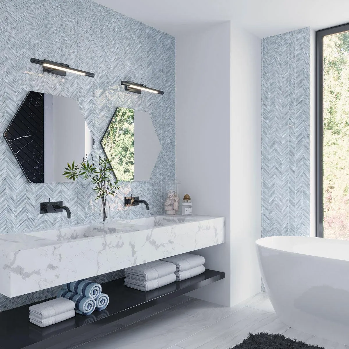 Fabrique Blue Grey Chevron Glass Mosaic Tile
