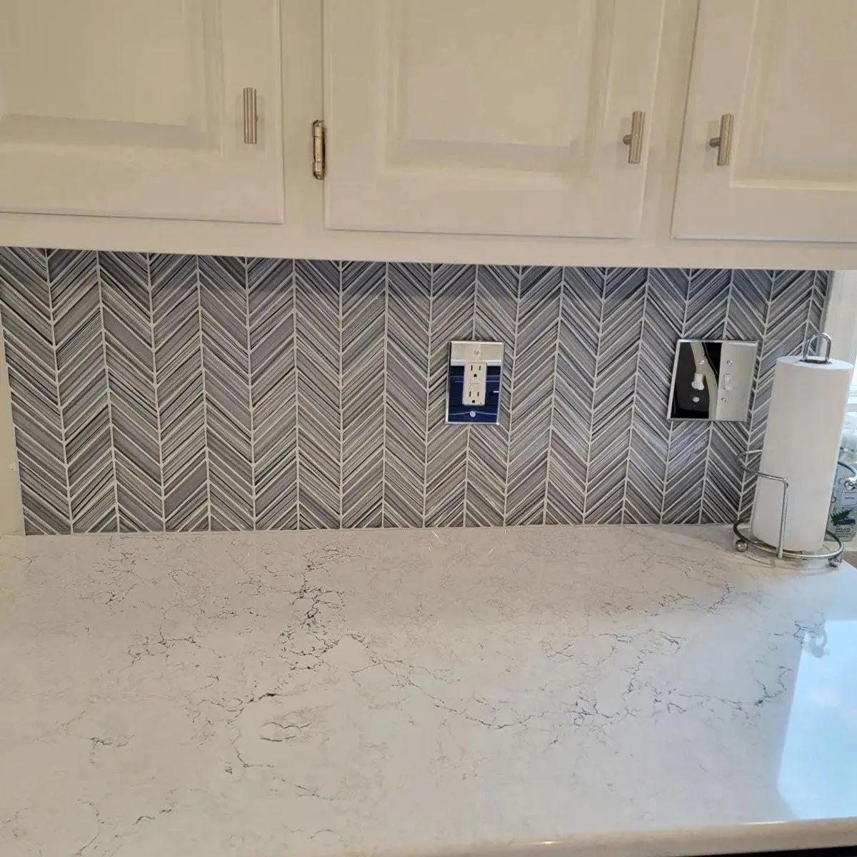 Fabrique Blue Grey Chevron Glass Mosaic Tile