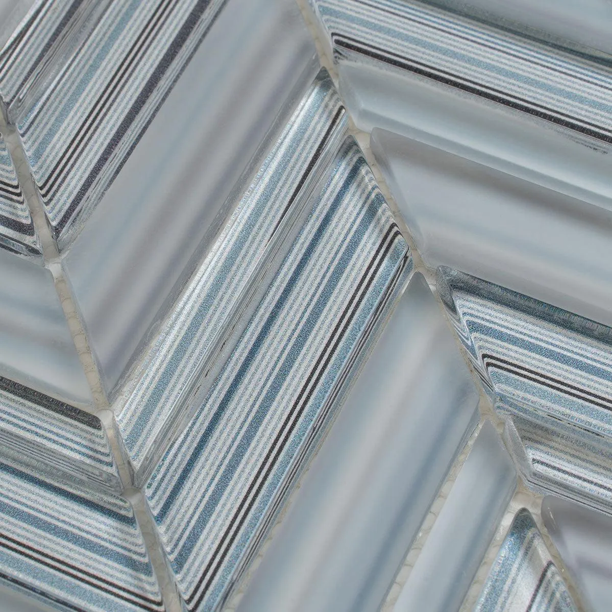 Fabrique Blue Grey Chevron Glass Mosaic Tile