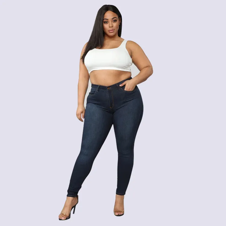 Fashion high stretch denim plus pants(XL-5XL)